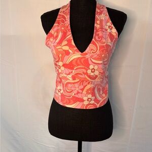 Hollister Pink and Orange Floral Halter Top